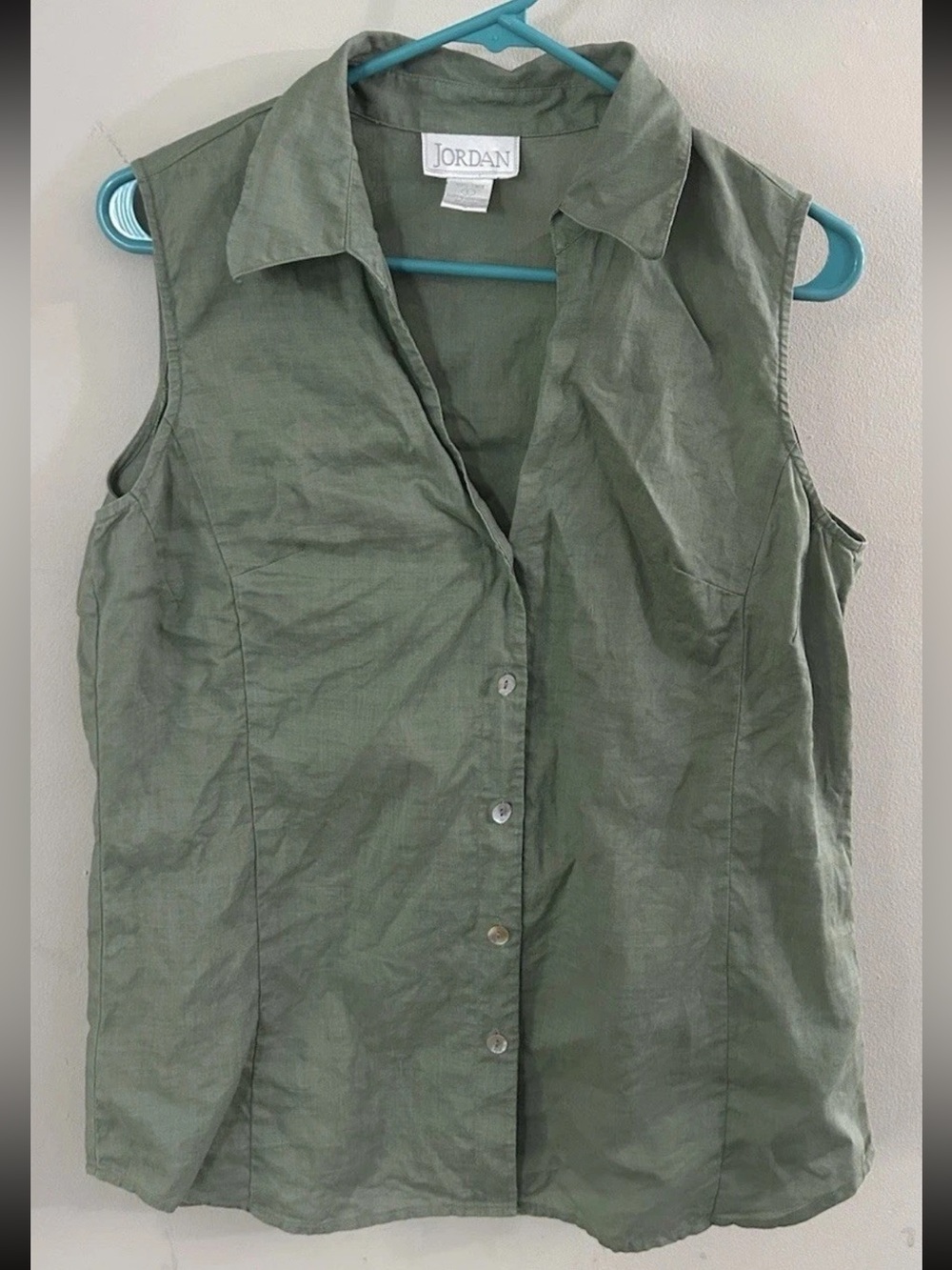 Women’s Linen Sleeveless Collared Button Up Top Green Size Large Jordan Brand